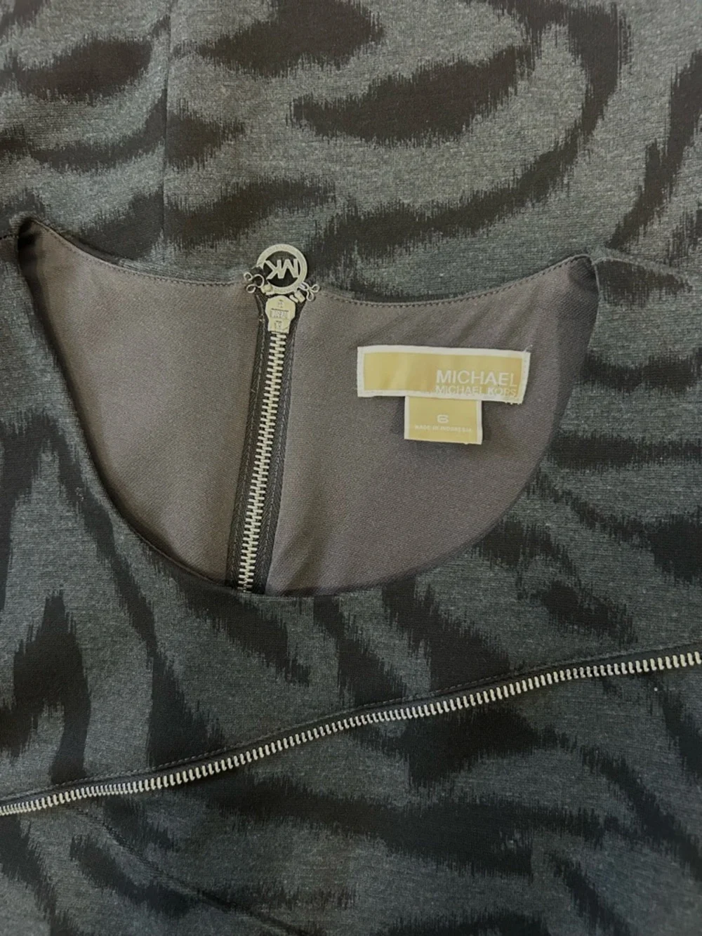 Michael Kors Sleeveless Dress Zipper Accents Zebra Animal Print Edgy